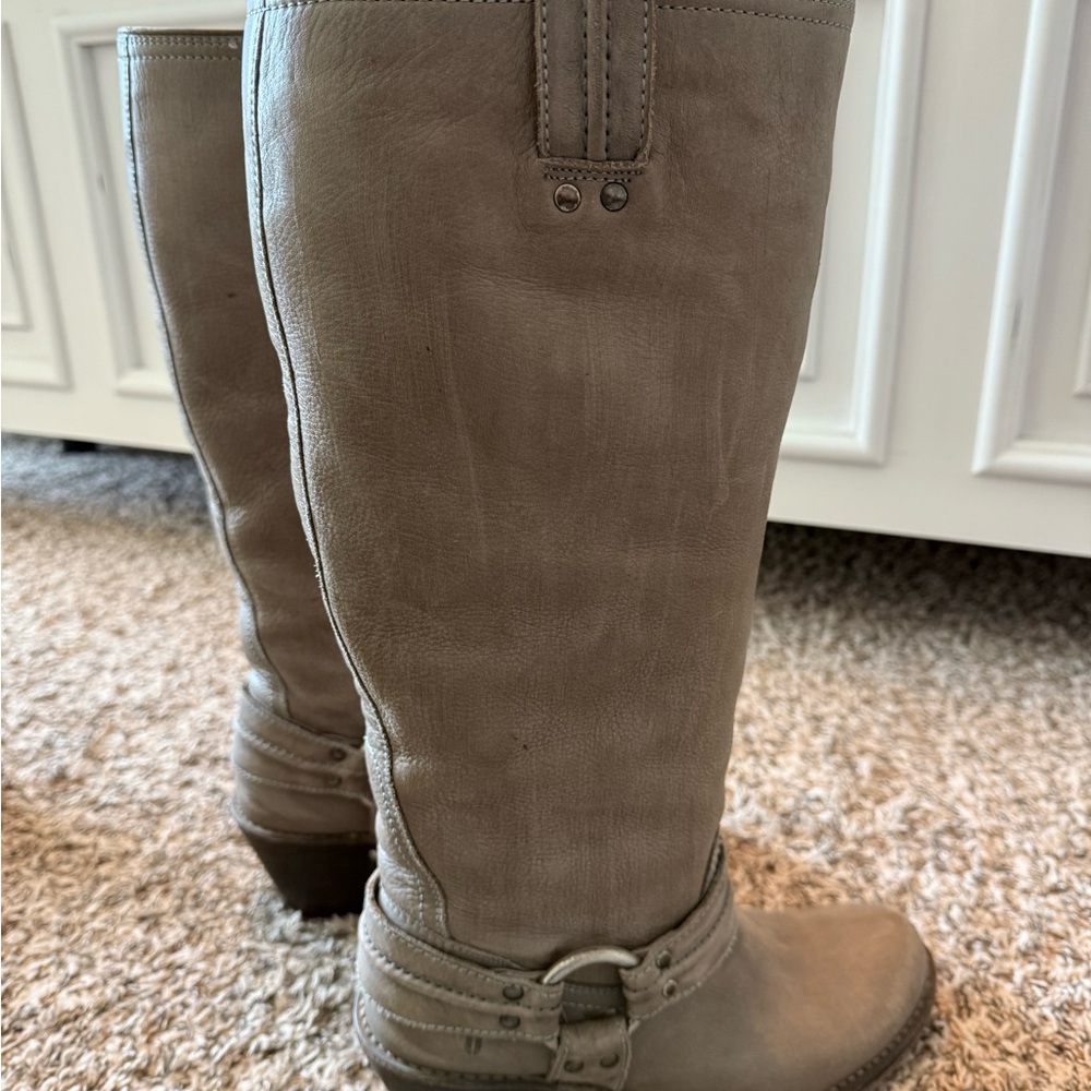 Frye Carmen Harness Tall Gray Boots